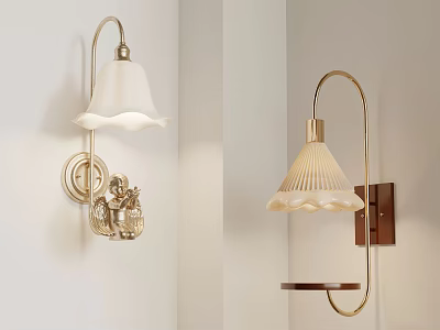 Elegant Decorative Wall Lamps With White Shades And Metal Brackets 3d model