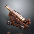 Old Historical Cannon Weapon With Brass Barrel And Wooden Carriage Two Wheels