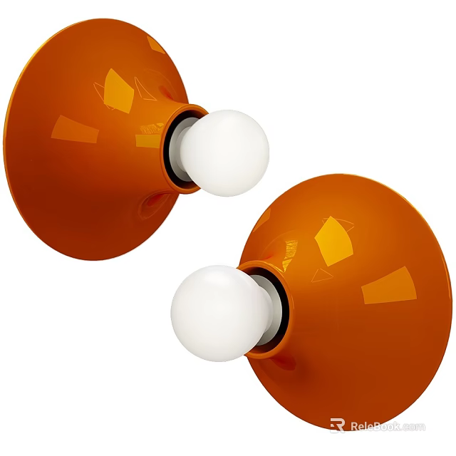 Stylish Orange Wall Lamps Featuring White Bulbs And Yellow Geometric Patterns 3d model