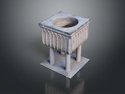 Scenic Historic Landscape With Ancient Carved Stone Basin And Columns 3d model