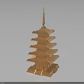 Traditional Wooden Pagoda Architectural Model With Multi Layered Roof And Spire