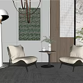 Modern Leisure Sofa Set With Comfortable Chairs Side Table Floor Lamp And Green Plant