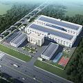 Modern Industrial Factory Complex With Solar Roof Green Surroundings Parking Area And Road Access
