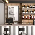 Cafe Bar Functional Table with Bar Counter Stools Drinks and Menu Board 3d model