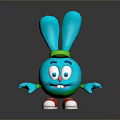 Cute Cartoon Blue Rabbit Wearing Green Hat And Red Shoes