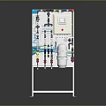 Industrial Equipment With Control Panel Pipes Valves And White Tank On Metal Stand