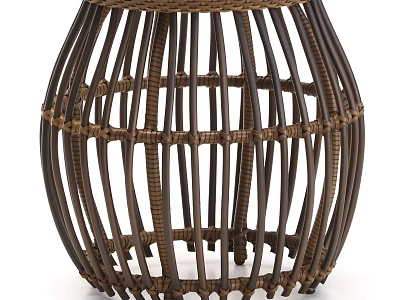 Handwoven Rattan Round Stool With Stylish Woven Structure For Living Room Decor 3d model