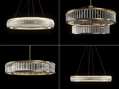 Modern Crystal Chandeliers Featuring Circular Multi Layered Design Metal Frame And Crystal Accents 3d model