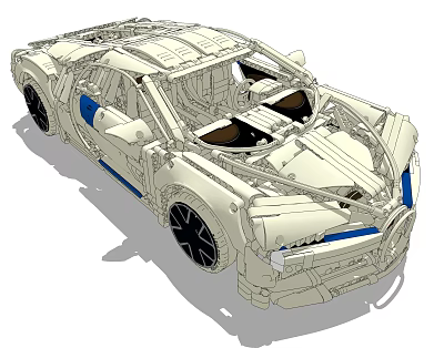 Electric Toy Sports Car Building Block Model With Detailed Mechanical Structure And Blue Accents 3d model