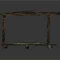 Wooden Street Vendor Stall with Red Canopy Blue and White Checkered Cloth Platform and Wheels