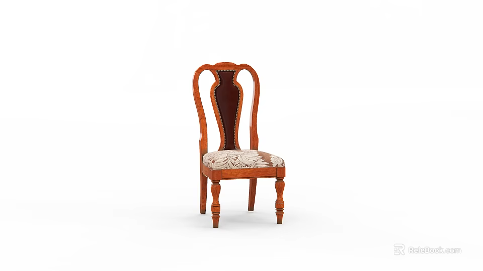Classic Wooden Single Chair With Curved Backrest And Patterned Upholstered Seat 3d model 