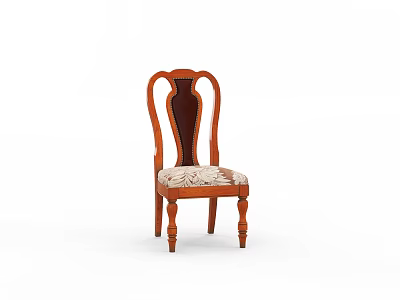 Classic Wooden Single Chair With Curved Backrest And Patterned Upholstered Seat 3d model