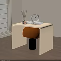 Modern White Bedside Table With Clock Books Aromatherapy And Orange Lamp 3d model