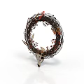 Decorative Wreath Crafted With Twigs Red Orange Leaves Berries And Animal Skull