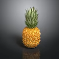 Shiny Ripe Pineapple With Green Leaf Crown On Black Reflective Surface