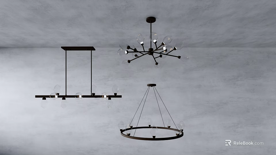 Modern Chandeliers with Various Designs Metal Frames and Glass Elements for Home Decor 3d model