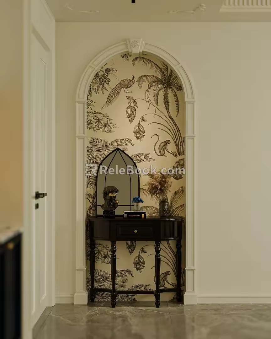 Hall End View European Style End View Cabinet Decoration David Middle Ancient Mirror Roman Column 3d model
