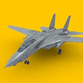 Detailed Gray Fighter Jet Model With Twin Tails Cockpit And Landing Gear On Yellow Background 3d model