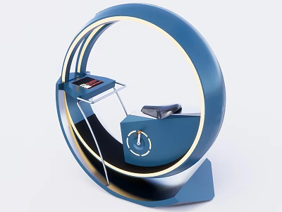 Park Landscape Featuring Blue Circular Structure Modern Rest Area With Small Table And Lighting 3d model