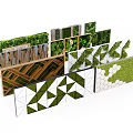 Various Green Plant Wall Designs With Geometric Patterns And Wooden Structures 3d model