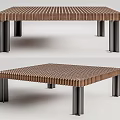 Modern Wooden Coffee Table With Striped Surface And Metal Legs For Living Room