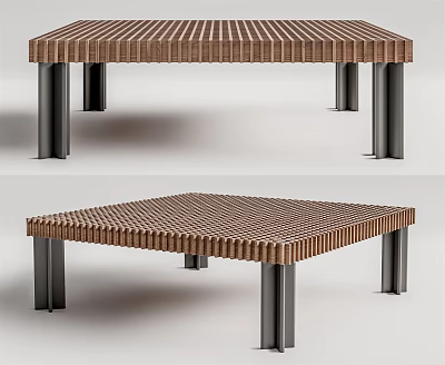 Modern Wooden Coffee Table With Striped Surface And Metal Legs For Living Room 3d model