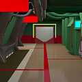 Sci Fi Corridor Interior With Green Structures Red Accents Control Panels And Illuminated Doorway