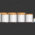Decorative Ornament Set With White Wooden Lid Canisters And Colorful Small Decorative Pieces