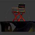 Wooden Director's Chair With Green Cushion On Red Circular Display Platform