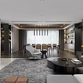 Modern Living Dining Room Interior With Sofa Coffee Table Dining Chairs And Bookshelves