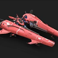 Red Futuristic Aircraft With Propellers And Mechanical Design Two Units