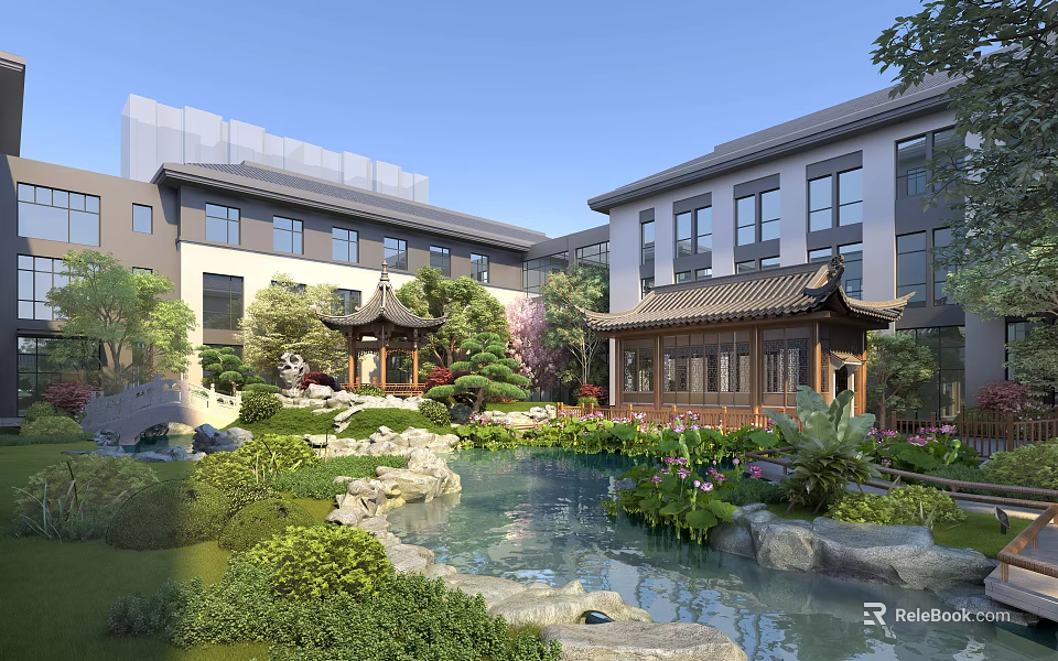 Elegant Traditional Chinese Garden Landscape With Pond Pavilion Rockery And Lush Green Plants 3d model 
