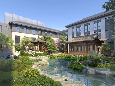Elegant Traditional Chinese Garden Landscape With Pond Pavilion Rockery And Lush Green Plants 3d model
