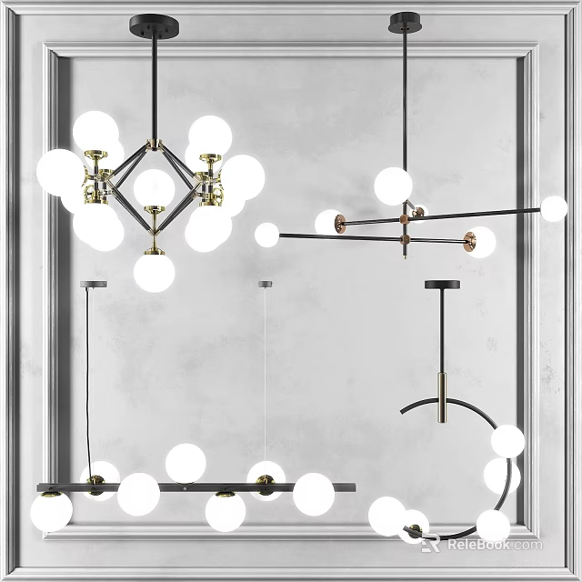 Modern Chandeliers With Spherical Bulbs And Metal Frame Designs For Interior Decor 3d model