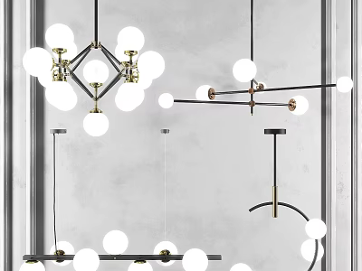 Modern Chandeliers With Spherical Bulbs And Metal Frame Designs For Interior Decor 3d model