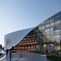 WTE Commercial Complex Contemporary Exterior With Glass Curtain Wall And Illuminated Pedestrian Area