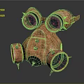 Rusty Copper Goggle Shaped Object Featuring Large Circular Lenses Spikes And Components