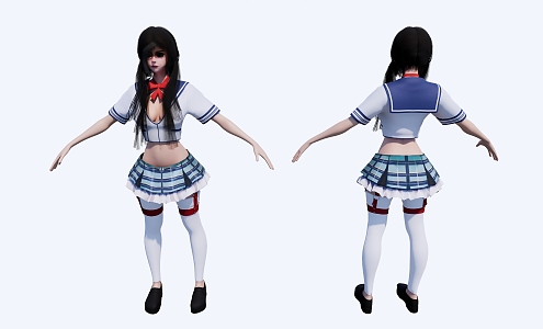 Blue and White Student Girl 3d model