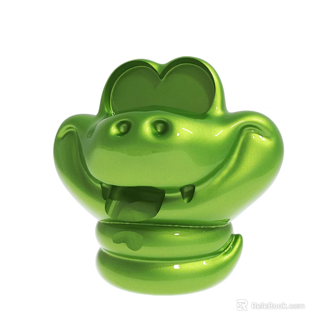 Green Shiny Cartoon Frog Toy With Smiling Face And Open Mouth 3d model 