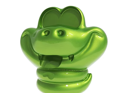 Green Shiny Cartoon Frog Toy With Smiling Face And Open Mouth 3d model