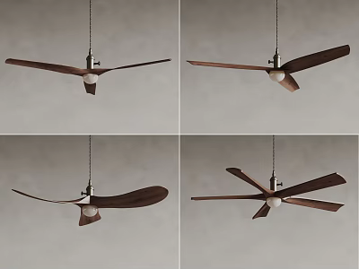 Contemporary Chandelier Designs with Wooden Blades and Metal Structure for Modern Home Interior 3d model