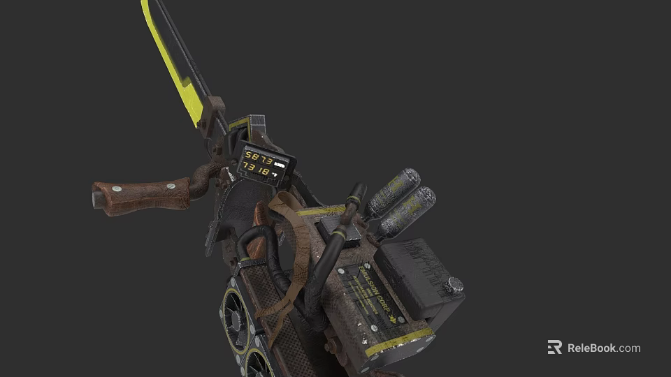 Advanced Mechanical Weapon Design With Leather Grip Battery Pack And Yellow Blade 3d model 