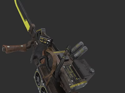 Advanced Mechanical Weapon Design With Leather Grip Battery Pack And Yellow Blade 3d model
