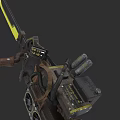 Advanced Mechanical Weapon Design With Leather Grip Battery Pack And Yellow Blade
