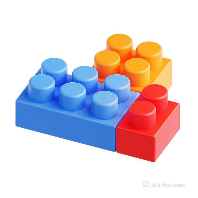 Colorful Building Blocks With Blue Red And Orange Pieces For Children Play 3d model 