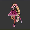 Cute Game and Movie Character With Pink Twin Ponytails And Bow Dress And Decorative Headwear