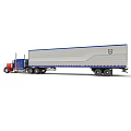 Functional Semi Truck With Blue Red Silver Exterior Flame Decals Front Logo And Cargo Container