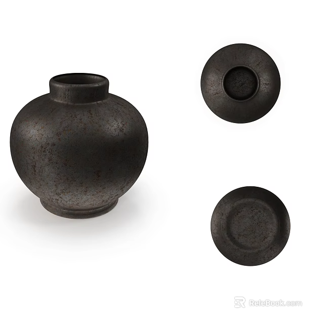 Black Ceramic Vessel With Textured Surface And Matching Lid Base 3d model