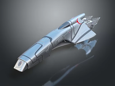 Sci Fi Silver Spacecraft Model With Streamlined Design And Engine Details 3d model