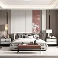 Modern Bedroom Interior Design With Bed Nightstands Table Lamps Decorative Painting And Rug